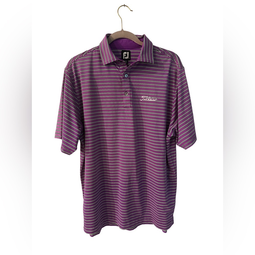 Footjoy FJ Titleist White/Purple and black Striped Golf Shirt, SZ M EUC - Picture 4 of 6